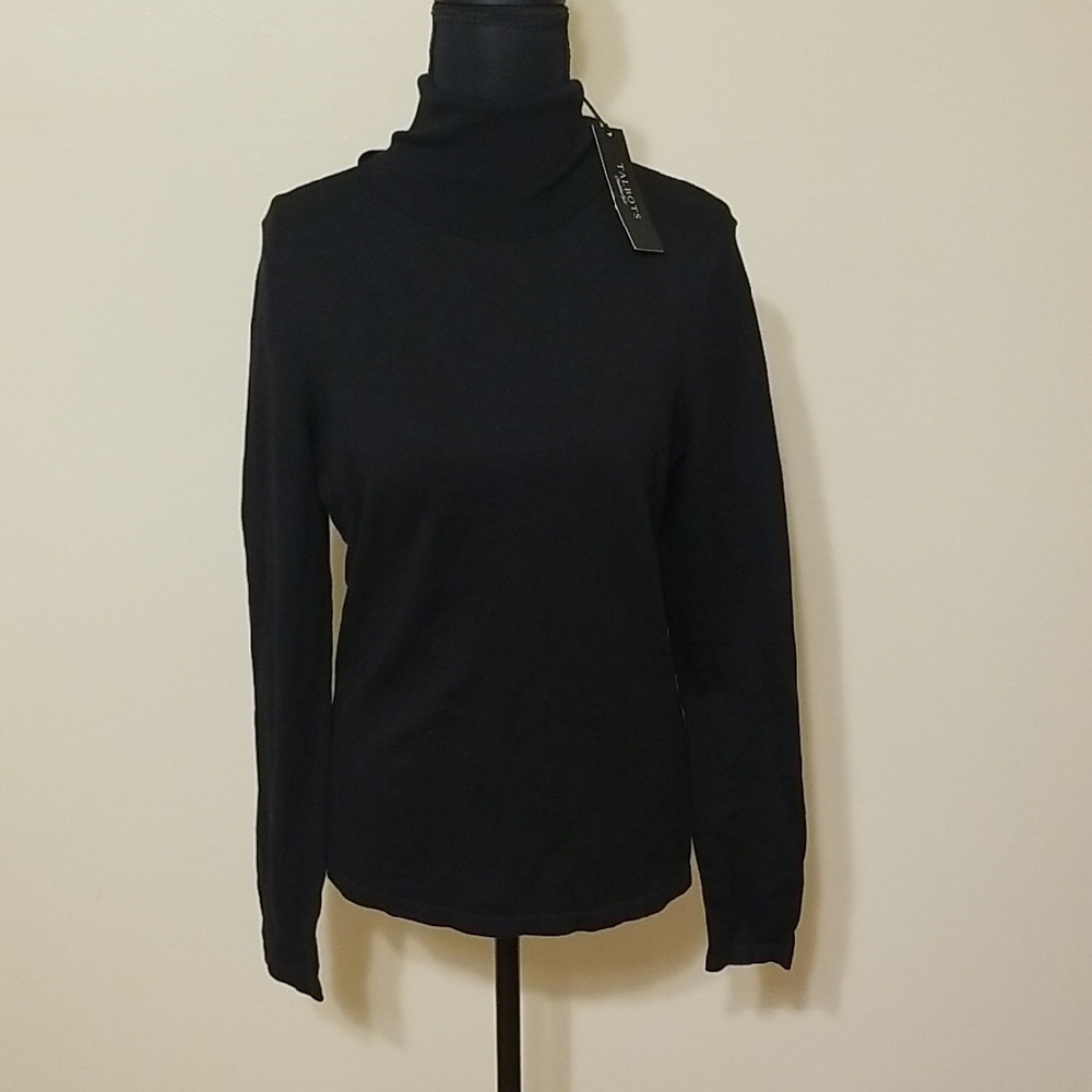 NWT Talbots Cotton Classic Black Basic Turtleneck Sweater Minimalist Neutral  M